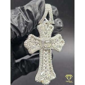 Pendentif Croix Luxe Sertie de Diamants VVS Cultivés en Laboratoire avec Argent Sterling 925, Bijoux Religieux Hip Hop - Product Image 3