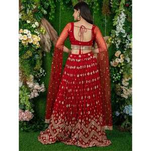 Glamorous <b>Red</b> <b>Sequins</b> Georgette Engagement Wear Lehenga Choli - Product Image 1
