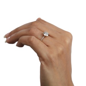 Bague solitaire Art Déco en platine, demi-alliance en or massif 10K 14K 18K avec diamant rond de laboratoire certifié IGI, bague de fiançailles - Product Image 5