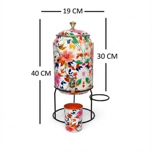 Distributeur d'eau en émail floral de haute qualité, grande capacité, pour la maison et les fêtes, avec couvercle et deux tasses - Product Image 6