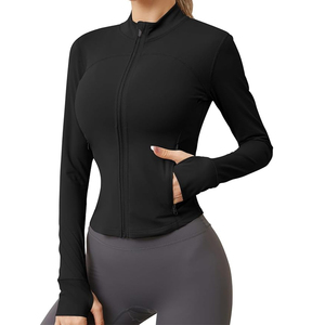 <b>White</b> Solid Front Stand Collar <b>Long</b> <b>Sleeve</b> Yoga Jacket Women Full Zip Seamless Wrinkle-Resistant Fitness Running Sports <b>Top</b> - Product Image 1