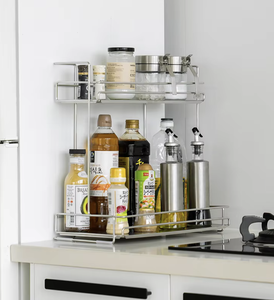 Estante de Especias de Acero Inoxidable de 2 Niveles, Organizador de Encimera de Cocina para Botellas de Aceite, Frascos de Salsa, Estante de Almacenamiento - Product Image 3