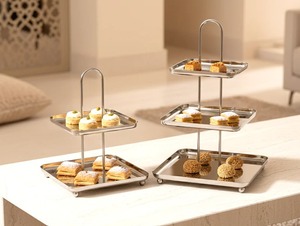 Support à gâteau rectangulaire en acier inoxydable à 2 ou 3 niveaux, finition miroir de luxe, plateau de présentation de desserts pour les fournitures de restauration hôtelière - Product Image 6