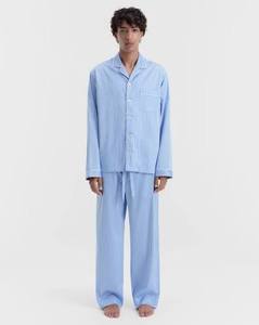 Ensemble de pyjama décontracté en flanelle bleu clair pour homme, chemise à manches longues boutonnée et pantalon de détente à cordon de serrage, vêtements de nuit - Product Image 2