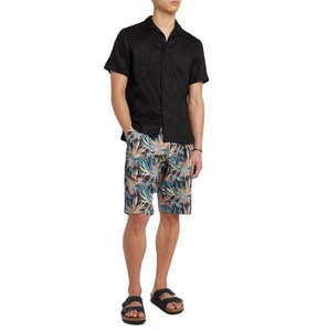 Conception d'été de logo personnalisé plissé rayé lin cordon de serrage short décontracté Bermuda tissé tissage impression vente à chaud Bermuda grande taille - Product Image 1