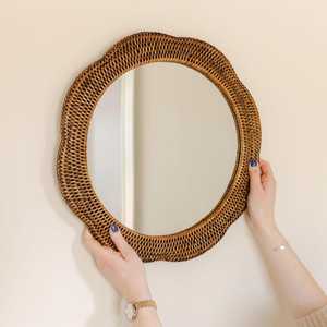 Boho Rattan Mirror <b>Frame</b> Wooden Handmade Mirror Wall <b>Mount</b> <b>Frame</b> Natural Cane Home Decoration Home Accent - Product Image 3
