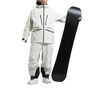 Conjunto de Chaqueta y Pantalones de Esquí Impermeables para Hombre, Traje de Snowboard con Capucha, Ropa de Nieve con Cierre, Color Blanco Hueso - Product Image 1