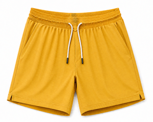 <b>Men's</b> Casual Solid <b>Yellow</b> 100% Polyester Mid Front Canvas Knitted 240g Quick Dry Breathable Eco-Friendly Anti-Wrinkle <b>Shorts</b> - Product Image 1