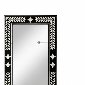 Espejo de Pared Cuadrado Negro Art Deco Hecho a Mano con Incrustaciones de Madreperla y Laurel, Detalles Geométricos para Decoración de Bodas - Product Image 3