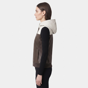 Slim Fit <b>Women's</b> Leather Sleeveless Hoodie Girls <b>Zip</b>-<b>Up</b> Leather Hoodie Vest 100% Leather Sleeveless Hooded <b>Jackets</b> - Product Image 3