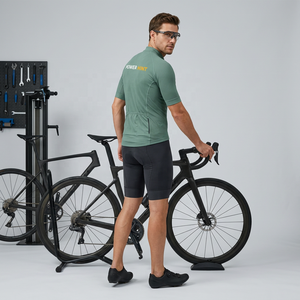 Maillot de cyclisme respirant à manches courtes vert olive uni pour hommes, idéal pour le sport et la course à vélo – Vente en gros - Product Image 3