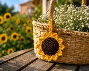 Porte-clés Tournesol au Crochet Fait Main en Fil de Coton Doux Écologique, Breloque Florale pour Sac, Charme Mignon pour Sac à Dos, Cadeau Esthétique - Product Image 2