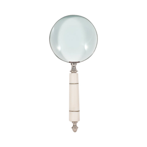Modern Round <b>Silver</b>-Plated Metal Magnifying Glass Sculpture Polished Finish Desk Ornament Home/Office Decor - Product Image 2