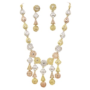 Ensemble collier et boucles d'oreilles pour femme en laiton plaqué or 3 tons, chaîne maille gourmette, bijoux de mariage tendance multicolores - Product Image 3