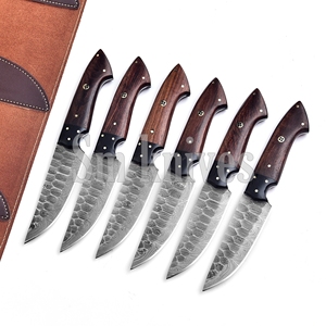 6-Piece Damascus Steel Hunting Knife Set Wood Handle <b>Drop</b> Point Bevel Blade OEM/ODM Kitchen Cutlery Gift <b>Box</b> Includes - Product Image 5