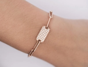 Bracelet à maillons géométriques plaqué or rose avec diamants pavés pour femmes, bijoux classiques à la mode - Product Image 3