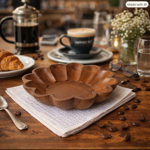 Plateau de service unique en bois naturel sculpté en forme de fleur, pour soupe, dîner, aliments, légumes, fruits, salades, bol peu profond de 500 ml - Product Image 3