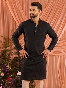 Hot Sale <b>Men</b> <b>Black</b> Embroidered Cotton <b>Kurta</b> Pajama Set <b>For</b> <b>Men</b> Ethnic Wear Comfortable Outfit <b>For</b> Casual And Festive <b>For</b> Sale - Product Image 3