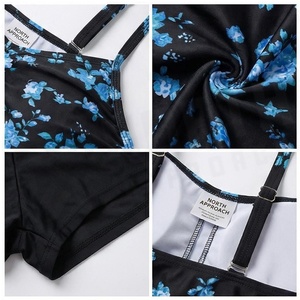 Maillot de bain imprimé floral pour femme, grande taille, haut à bretelles torsadées froncé avec short, ensemble bikini - Product Image 4