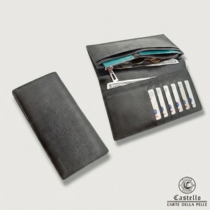 [Top Ranking] Castello Genuine Cowhide Soft Leather Slim <b>Long</b> <b>Wallet</b> Open Closure High Quality Polyester Embossed Logo Multiple - Product Image 1