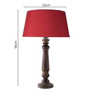 Elegant Antique Table <b>Lamp</b> Rustic Wood Base <b>Red</b> Fabric Shade Decorative Corner <b>Light</b> Living Room Housewarming Aqudus Saleem - Product Image 1