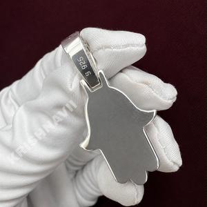 Pendentif Hamsa en Or Blanc Premium Plaqué Or avec Moissanite, Collier Porte-Bonheur, Bijou Hip Hop, Cadeau pour Hommes et Femmes, Style Bling - Product Image 5