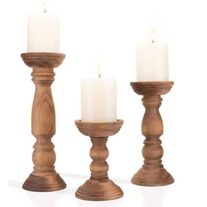 Juego de Portavelas de Pilar de Madera Vintage al por Mayor, Candelabros Rústicos con Acabado Desgastado para Centro de Mesa de Boda, Decoración del Hogar - Product Image 6