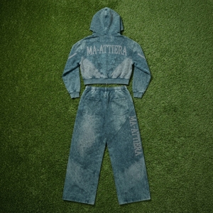 Conjunto de chándal de dos piezas para mujer: sudadera con capucha extragrande lavada y cremallera, y pantalones de chándal de pierna ancha, estilo streetwear. - Product Image 5