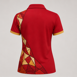 Camiseta Polo Personalizada para Mujer con Mosaico de Vidrio Teñido en Rojo y Dorado, de Secado Rápido, Transpirable, Manga Corta, Uniforme de Golf de Alto Rendimiento WPS-0868 - Product Image 3