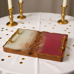 Bandeja de Servicio de Resina Elegante Hecha a Mano con Base de Madera, Bandeja Decorativa de Resina para Decoración de Mesa, Vajilla para Fiestas, Adornos de Mesa - Product Image 3