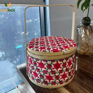 Vintage Style Handwoven round Bamboo <b>Picnic</b> <b>Basket</b> with Multiple Color Lid Natural Rattan Material for Outdoor Activities Gifts - Product Image 4