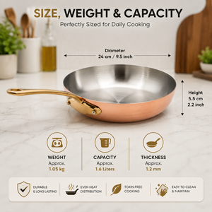 3 Ply Copper Frying <b>Pan</b> with Stainless Steel Lining, Premium Copper Skillet, Brass Handle Chef Cookware, OEM ODM Wholesale - Product Image 5