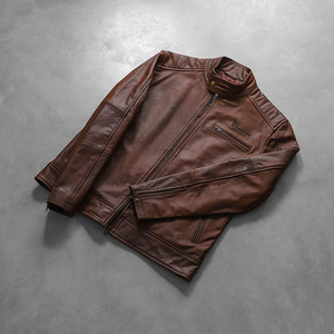 Veste en cuir pour homme, style motard, coupe-vent, chaude, légère, avec fermeture éclair, pour l'hiver, logo personnalisé - Product Image 6