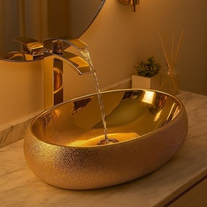 Lavabo de Lujo de Latón Martillado, Forma Ovalada, Borde Festoneado, Acabado Dorado, Lavabo de Sobremesa para Baño, Decoración Premium para Hogar y Hotel - Product Image 4