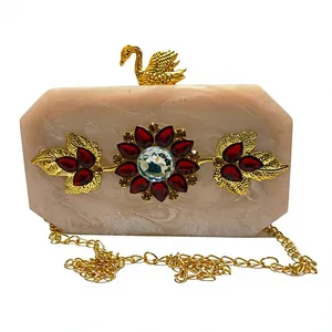 <b>Cream</b> Resin Bridal <b>Clutch</b> Handmade Flower Crystal Evening Purse Custom Wedding Decoration Gift - Product Image 1