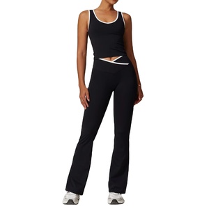 Ensemble de yoga 2 pièces, solide, respirant, taille élastique, leggings longs taille haute, soutien-gorge de sport, vêtements de sport pour femmes, salle de sport - Product Image 1