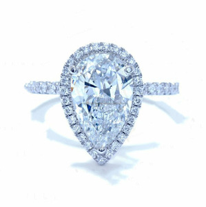 Media eternidad diamante simulado 14K oro blanco anillo de compromiso corte de pera Halo CZ anillo de Boda nupcial Moissanite Prong Set anillo - Product Image 3