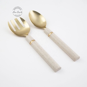 Hot Selling Gold Tone Salad <b>Servers</b> Set with Stone Handles High End Kitchen Serving Utensils - Product Image 2