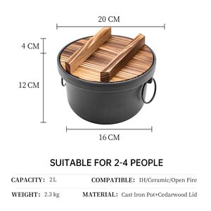 WANGYUANJI Pentola Olandese in Ghisa con Coperchio in Legno, Sicura, Senza Rivestimento, Pentola Profonda per Campeggio, 7.9 Pollici, con Manici in Ghisa - Product Image 2