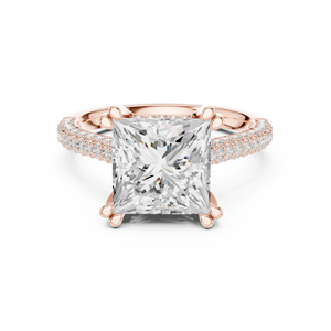 Anillo de Compromiso de Diamante Cultivado en Laboratorio en Oro Rosa, Corte Princesa Solitario con Banda de Diamantes Pavé, Anillo de Boda de Lujo, Regalo Elegante - Product Image 2