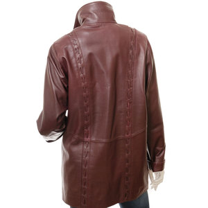 Veste en cuir véritable pour femme OEM, col rabattu, manches longues, couleur unie, fermeture boutonnée, style élégant pour l'automne - Product Image 2