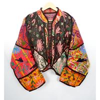 Chaqueta Reversible Kantha 100% Algodón, Chaqueta Abierta con Estampado Floral Hecha a Mano, Detalle Acolchado a Mano, Proceso de Tejido No Tejido