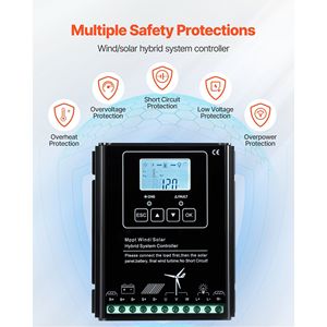 Kit de Energía Solar y Eólica de 1000W: 2 Paneles Solares de 100W, Turbina Eólica de 400W, Batería LiFePO4 de 12.8V 100Ah, Inversor de 12V 600W - Product Image 5