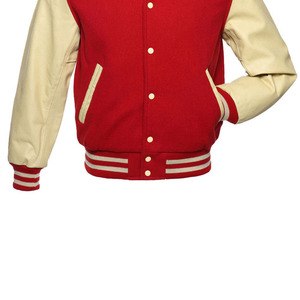 Chaqueta Varsity para Hombre, Roja, con Mangas de Cuero PU, Cierre de Botones, Cuello Clásico, Largo Regular, Color Sólido, Transpirable, para Invierno - Product Image 2