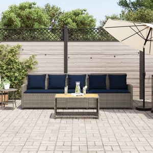 Sofá de Patio de 5 Plazas en Poliratán Gris con Cojines, Muebles de Exterior Duraderos - Product Image 3