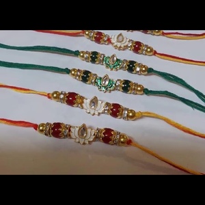 Traditional Lotus Meenakari Rakhi <b>Set</b> Handcrafted Designer Rakhis for Brother with Kundan Work and Vibrant Beads - Product Image 2