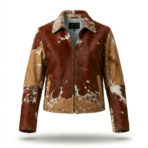 Chaqueta de Cuero Vacuno para Hombre, Estampado Animal, Cuello Camisero, Cierre de Cremallera, Ropa Casual de Invierno, Forro de Piel Grueso, Corte Regular - Product Image 6