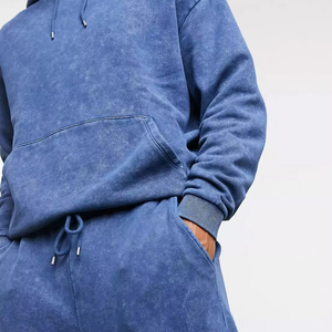 Conjunto de dos piezas para hombre lavado: Sudadera de manga larga y pantalones de cintura alta de pierna ancha, traje casual estilo streetwear al por mayor OEM - Product Image 1