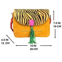 Tas selempang kulit Suede warna-warni cetak hewan kerajinan tangan penjualan tinggi untuk wanita tas tangan rumbai kulit daur ulang berkelanjutan