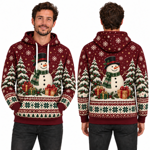 Men's Green Christmas Reindeer Print Hooded Sweatshirt Knitted Polyester Casual Winter Hoodie with Pocket Design Regular Fit - Product Image 3